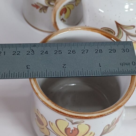 Vintage JMP Casualstone Korea Set of 4 Coffee Mugs Hand Painted Yellow Floral - Picture 10 of 10